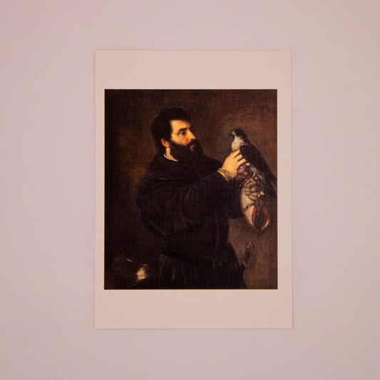 Tiziano Vecellio, called Titian - Portrait of a Man of the Cornaro Family with a Falcon Postcard